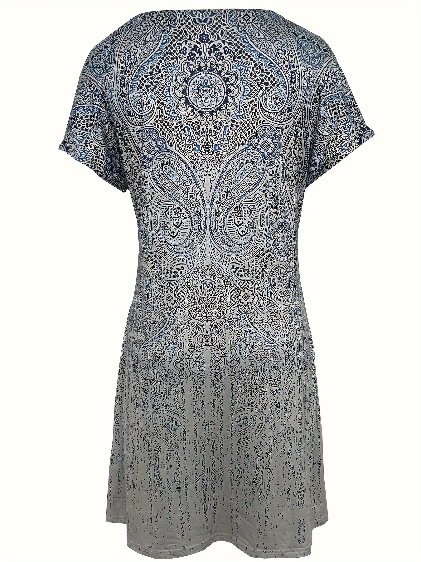 Stahlblaues Druckkleid Kurzarm - Anna