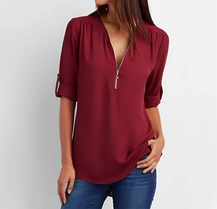 Blaues Reißverschlusshemd - Nina