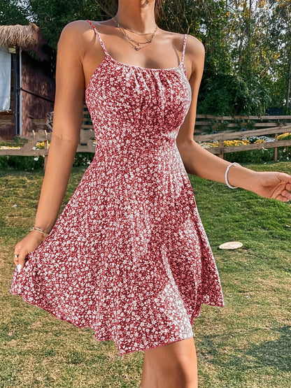 Blaues Blumenmuster-Kleid mit Raffung - Leona