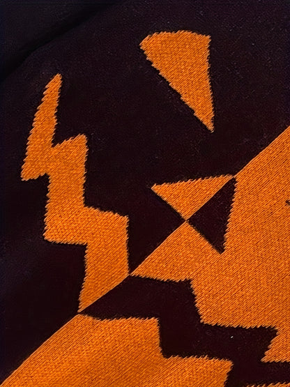 Halloween Kürbisgesicht Strickkleid - Lässiges Colorblock Kleid mit langen Ärmeln