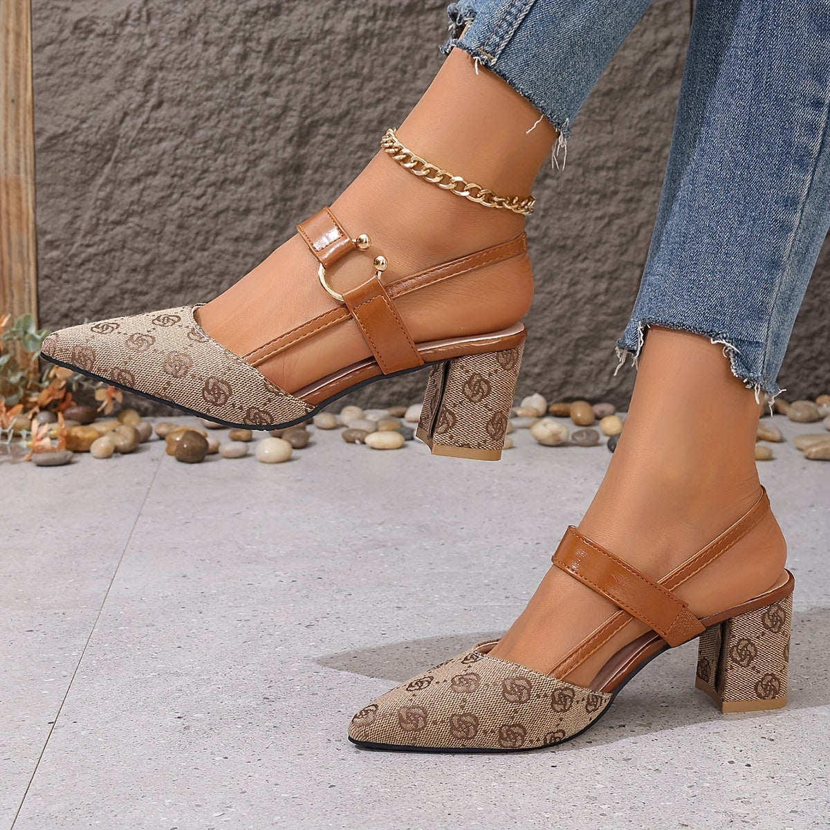 Braune Designer-Print-Sandalen - Leonie