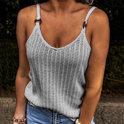 Weißes Stricktop mit Holzringen - Nina