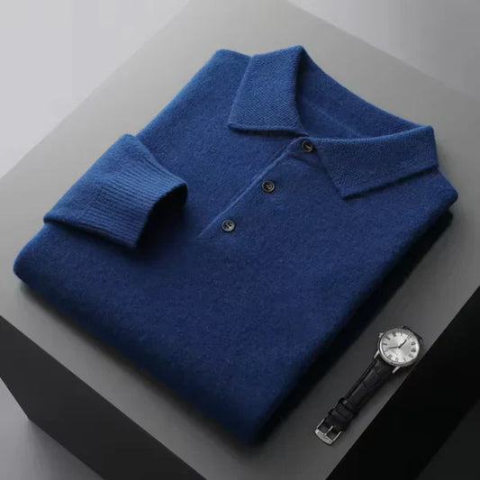 Mikkel – polo sweater aus merinowolle mit rippbündchen