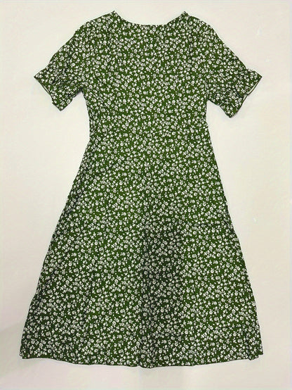 Grünes Blumenkleid mit Knöpfen - Laura