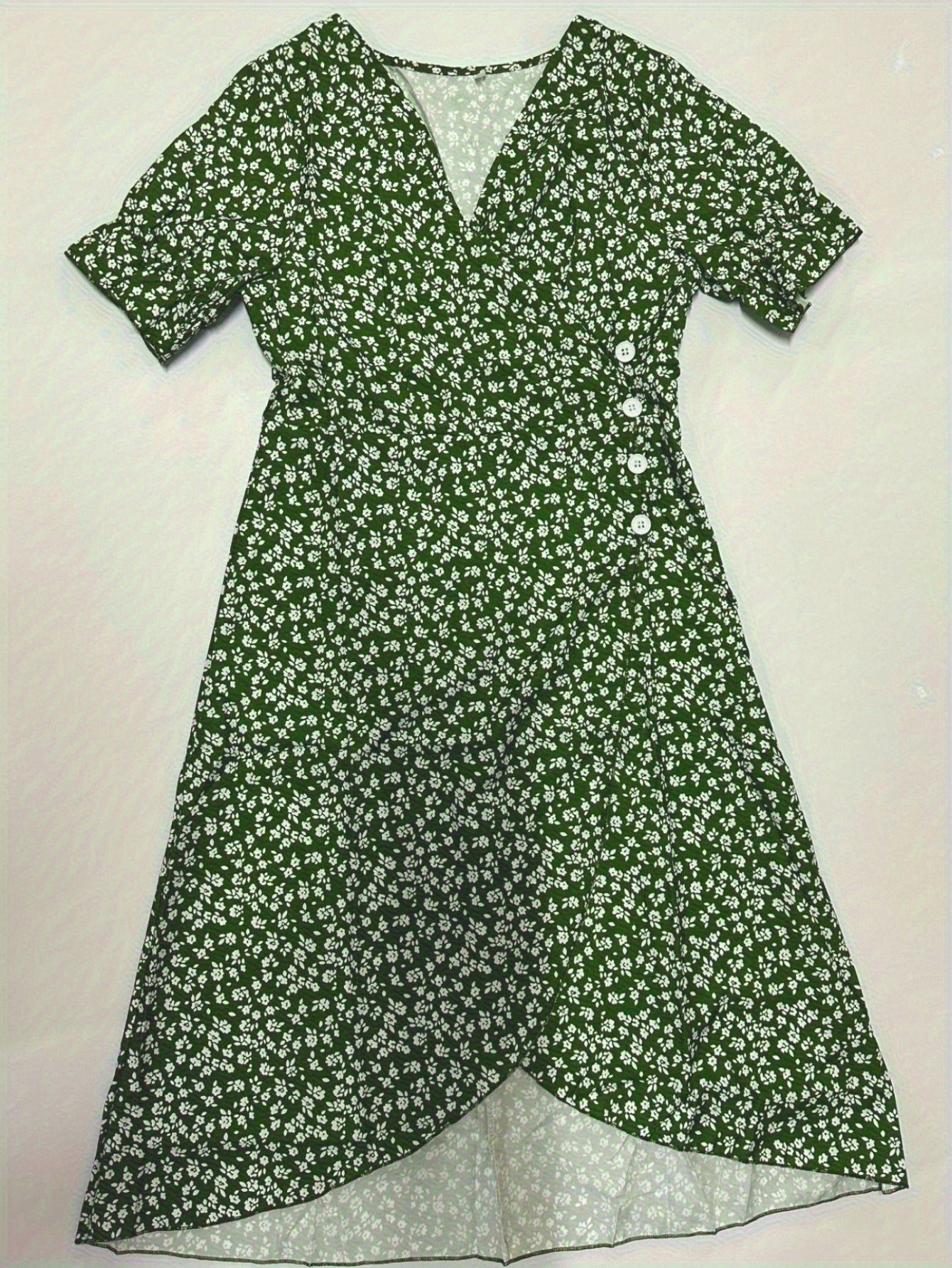 Grünes Blumenkleid mit Knöpfen - Laura