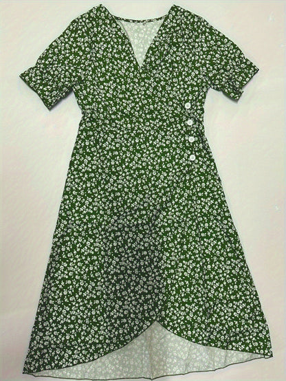 Grünes Blumenkleid mit Knöpfen - Laura