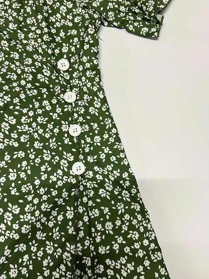 Grünes Blumenkleid mit Knöpfen - Laura