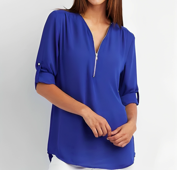 Blaues Reißverschlusshemd - Nina