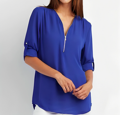 Blaues Reißverschlusshemd - Nina