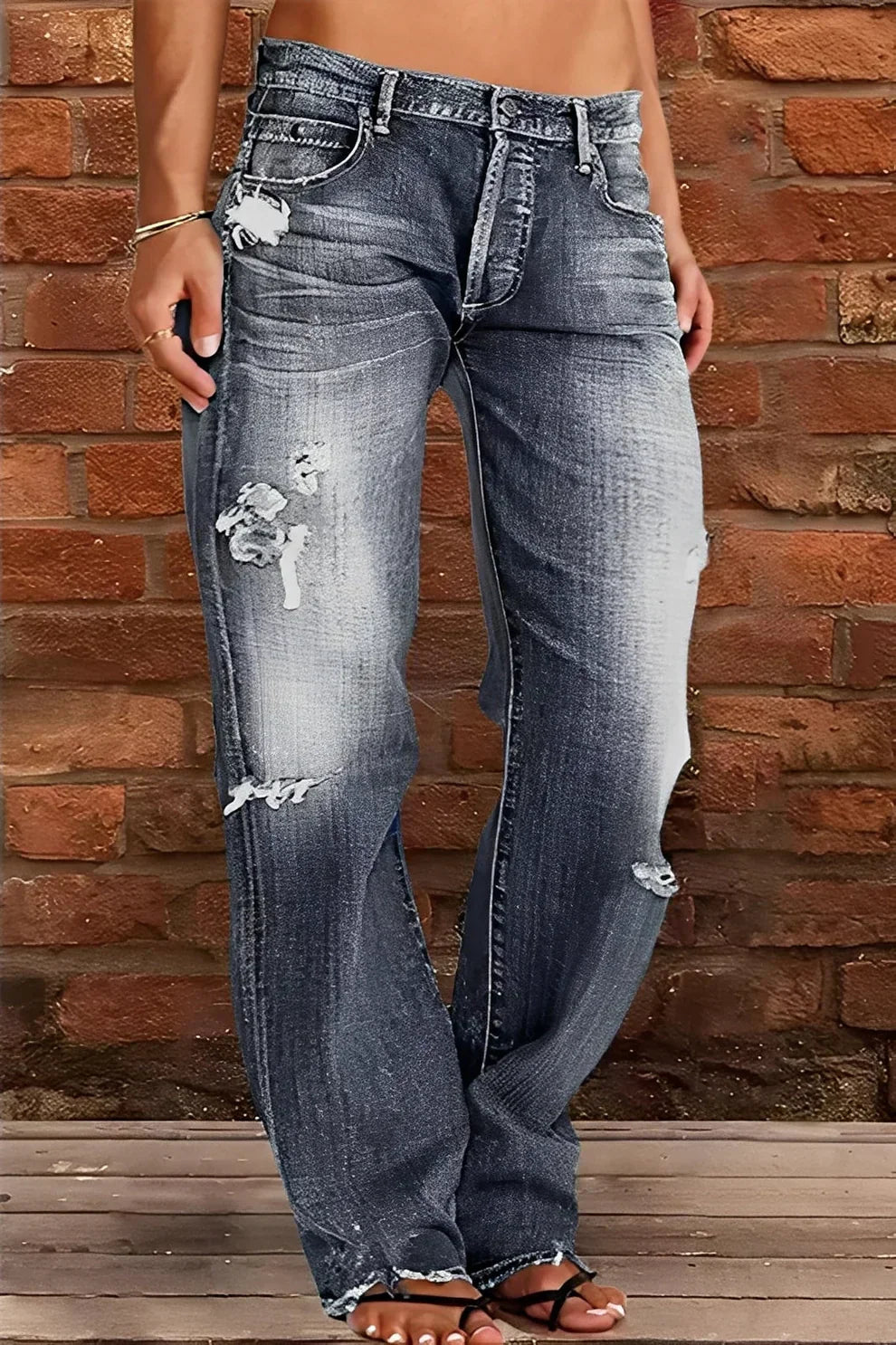 Demetria klassische jeans mit niedriger taille und waschung – damen