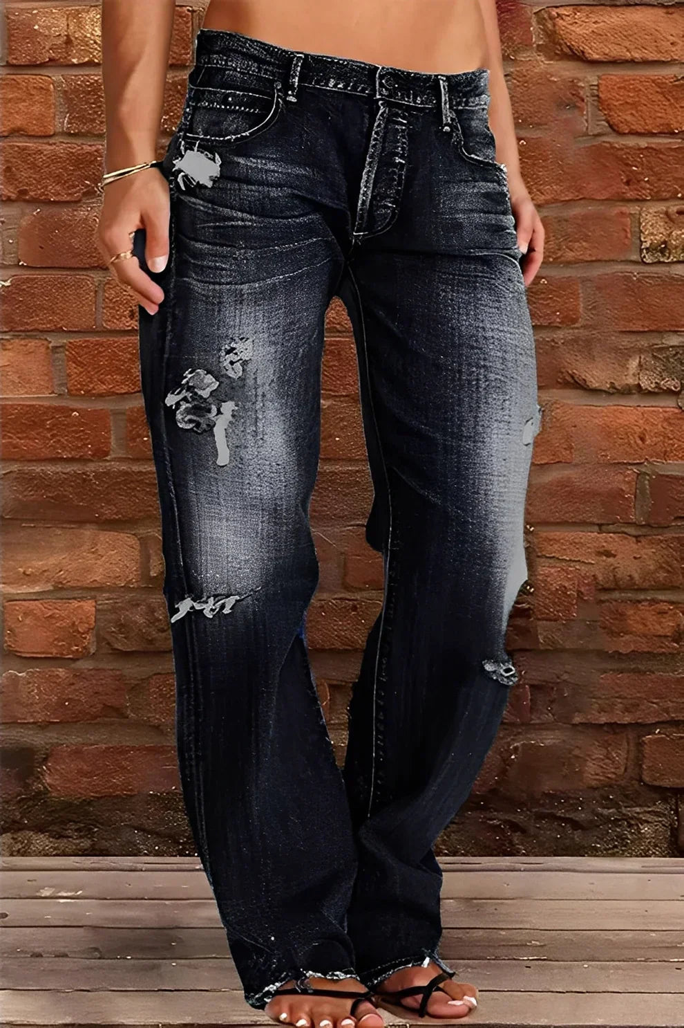 Demetria klassische jeans mit niedriger taille und waschung – damen