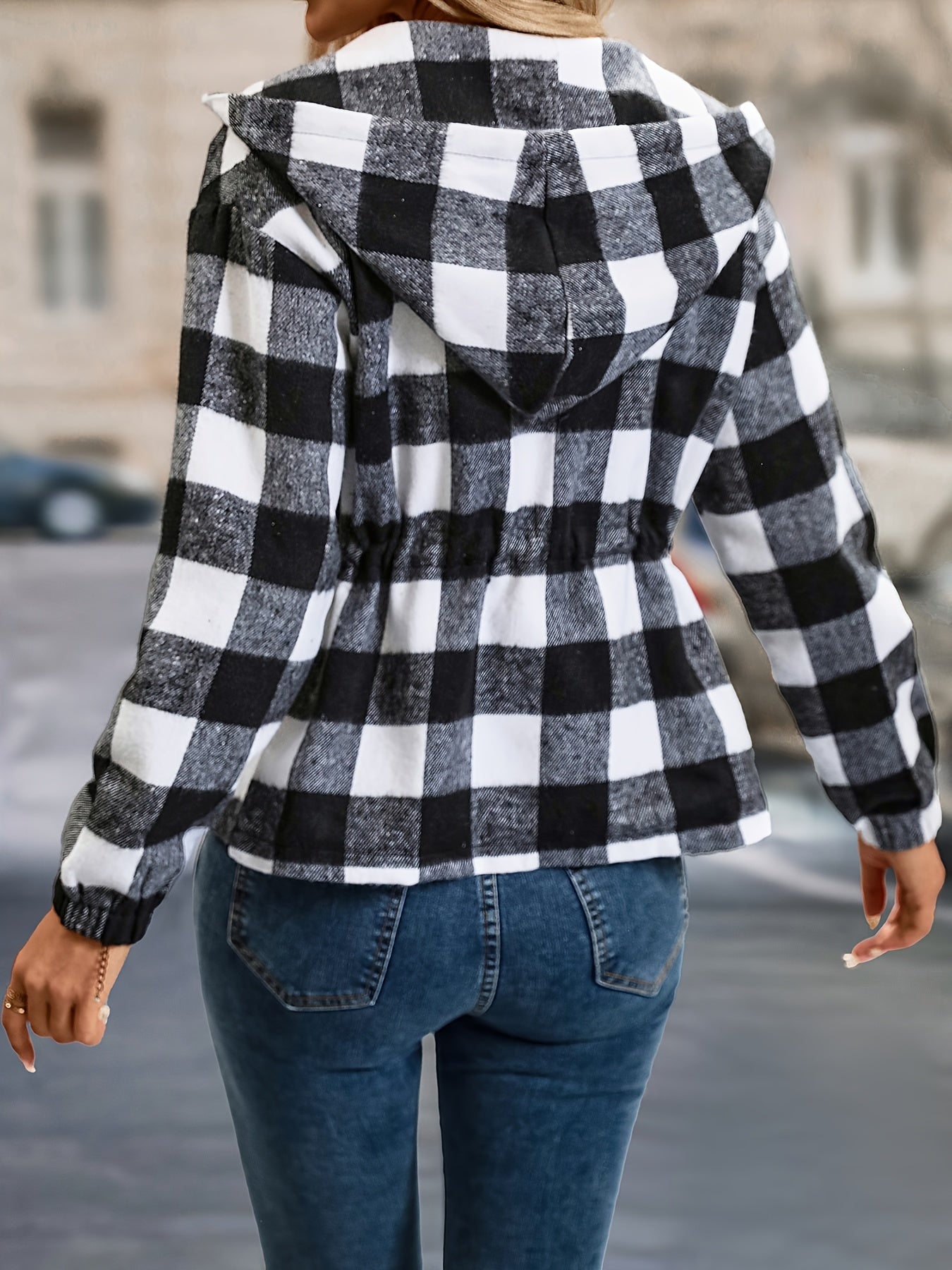 Karierte Kapuzenjacke mit lässigem Drop-Shoulder-Design