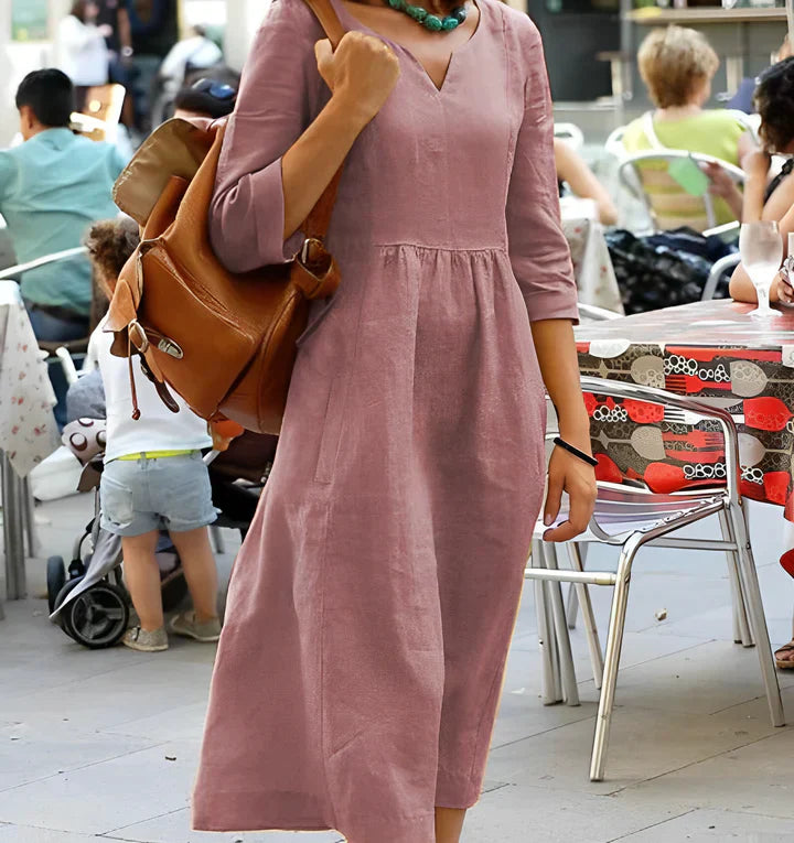 Blaues Kleid mit V-Ausschnitt - Anna