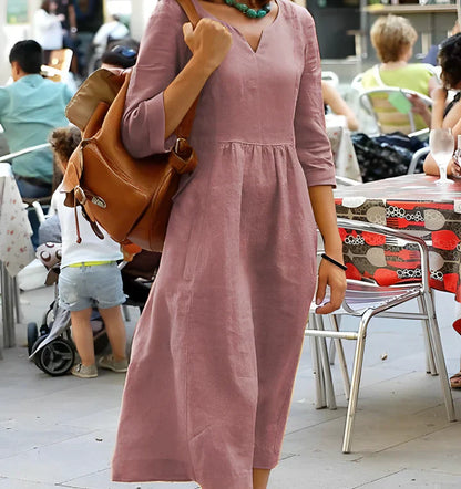 Blaues Kleid mit V-Ausschnitt - Anna