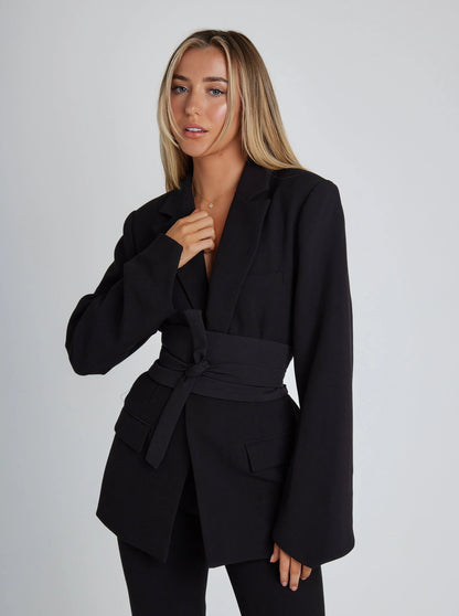 Isabella - Schwarzes Long-Blazer Set