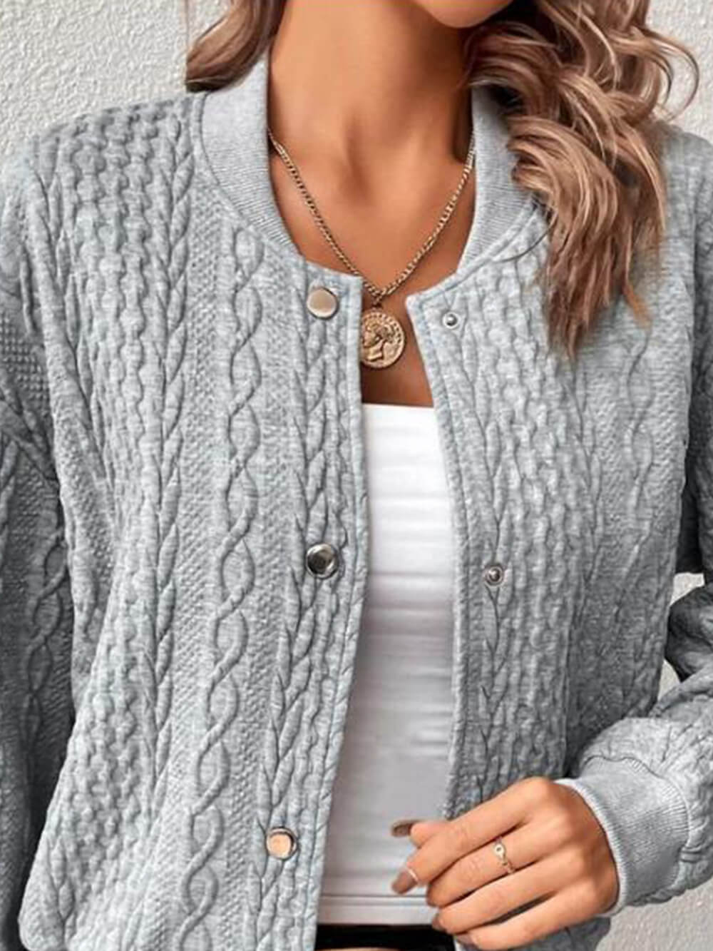 Graue Jacquard Baseballjacke - Mia