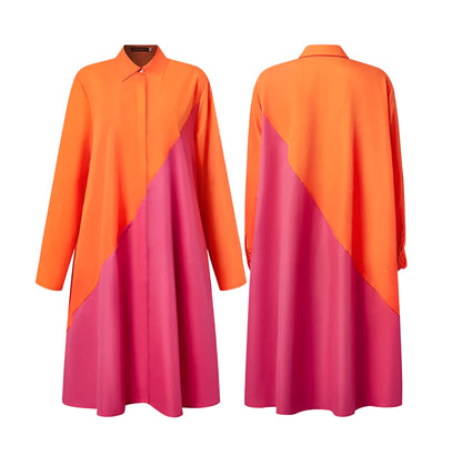 Modernes hemdblusenkleid mit umlegekragen & dreiviertelärmel