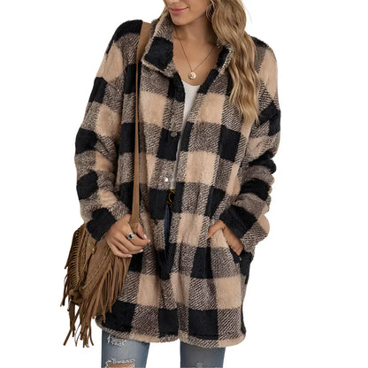 Malvina – stylische lange karojacke für damen