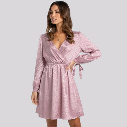 Isabella - Khakifarbenes Jacquard-Wickelkleid