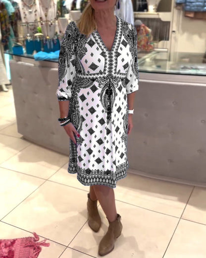 Lina - Blaues Musterkleid Boho-Chic