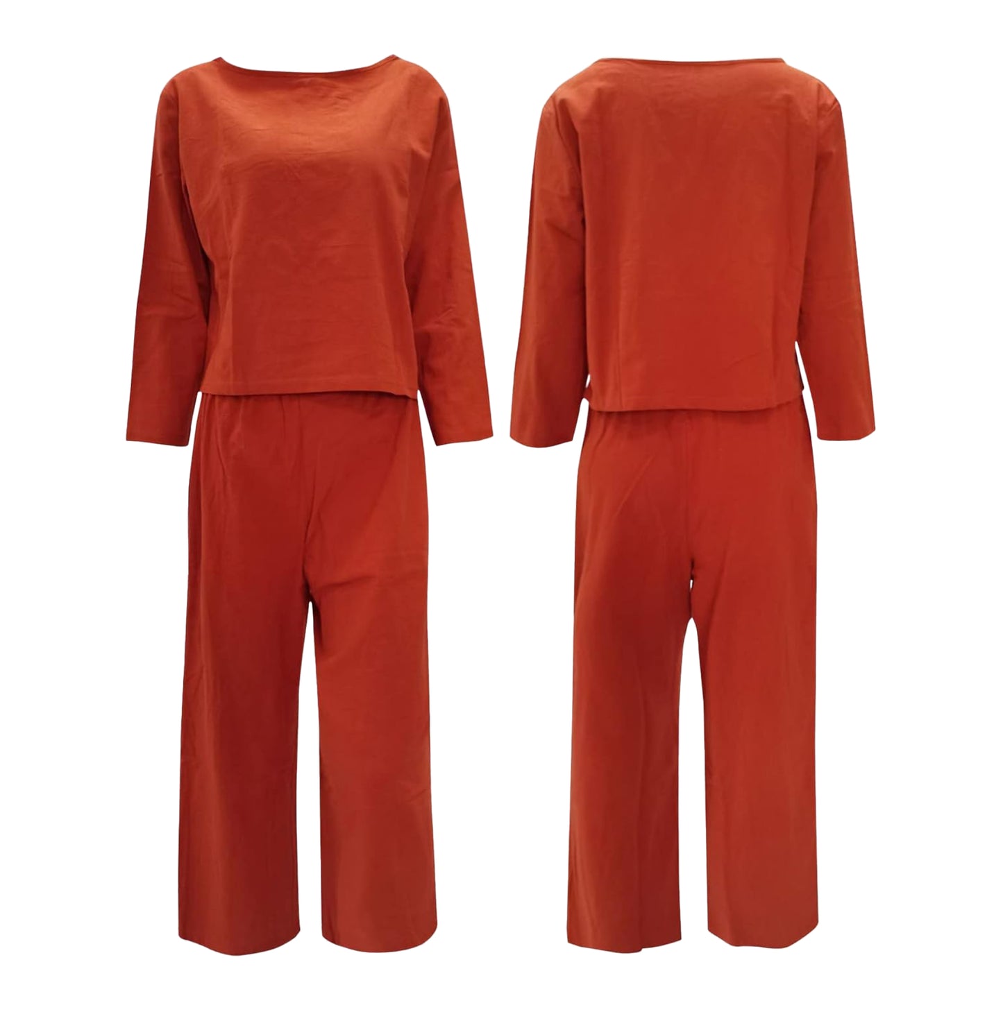 Luftiges leinen-set mit layered top & weiten hosenbeinen