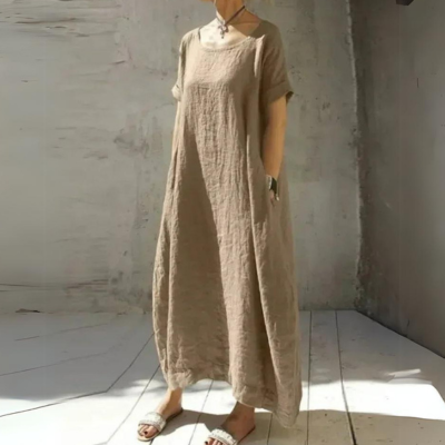 Clara - Lässiges Leinenkleid in Taupe