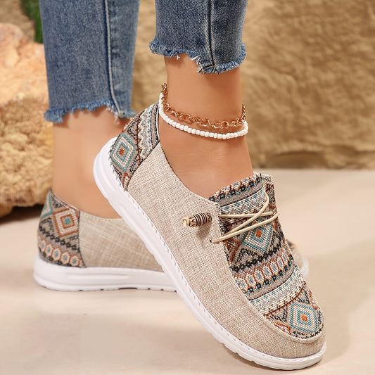 Khaki Ethno-Slip-Ons - Clara