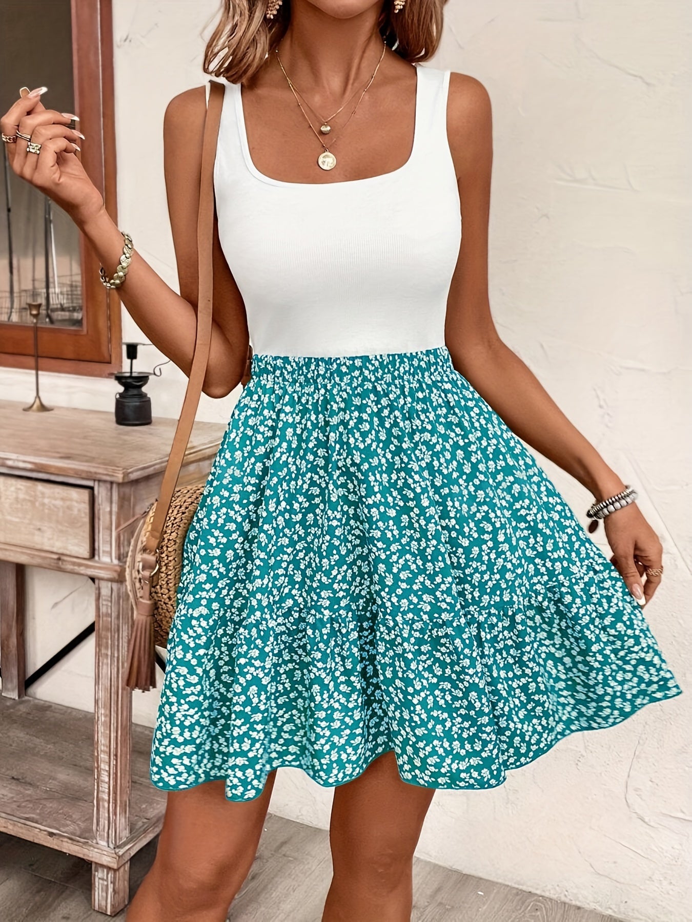 Grüner Blumenskirt mit Elastikbund - Lara