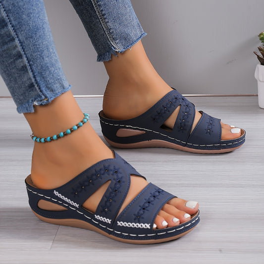 Blaue Keilsandalen mit Stickerei - Nora