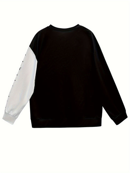 Plus Size Grafikdruck Sweatshirt mit Farbblock