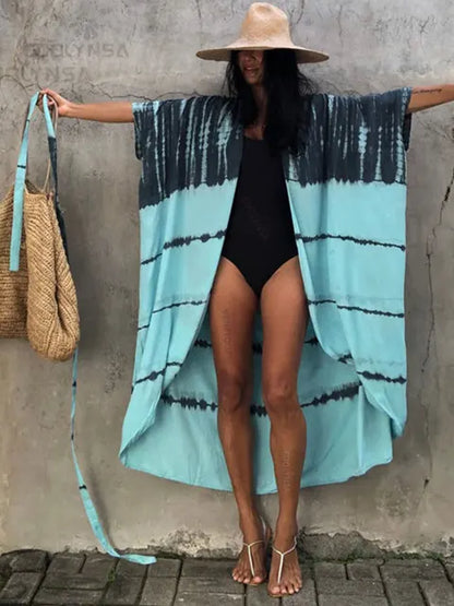 Mia - Blau-Weiß Gestreiftes Strand-Kimono