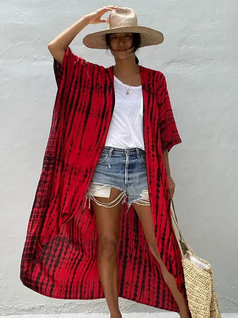 Mia - Blau-Weiß Gestreiftes Strand-Kimono