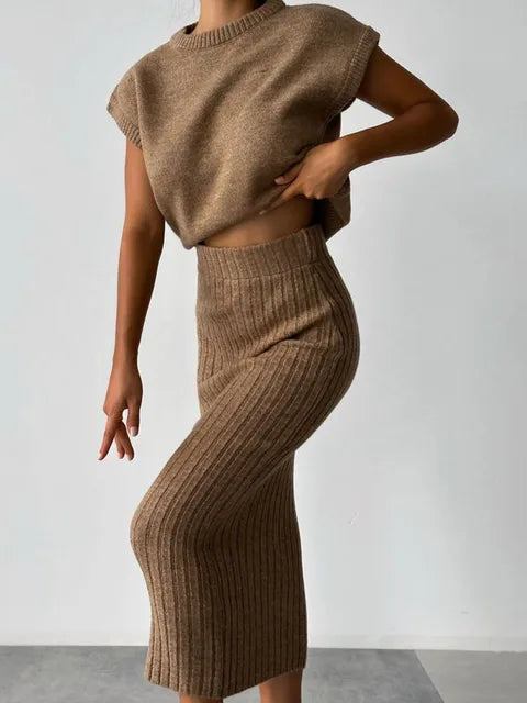 Weißes Set mit geripptem Rock - Lina