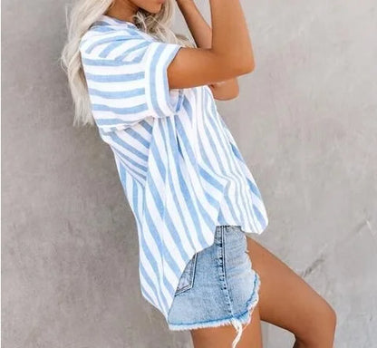 Lara - Gestreiftes Sommer-Shirt Blau
