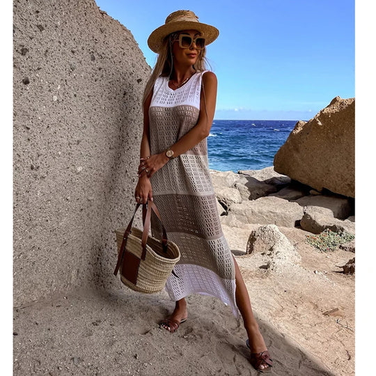 Isla - weiße häkel-maxikleid