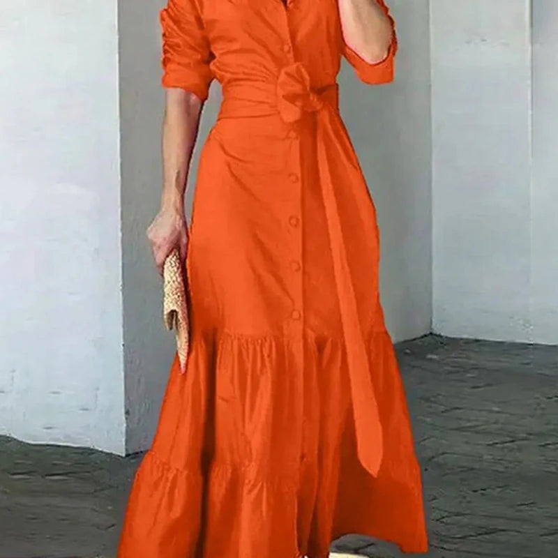Isabella - Lebendiges Orange Hemdkleid