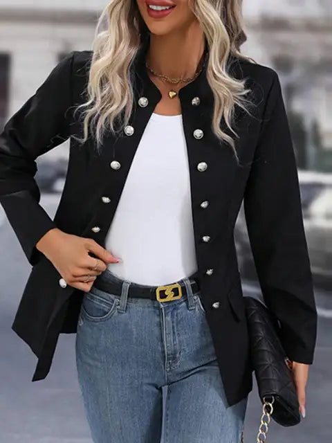 Lena - Beige Zweireihige Blazerjacke