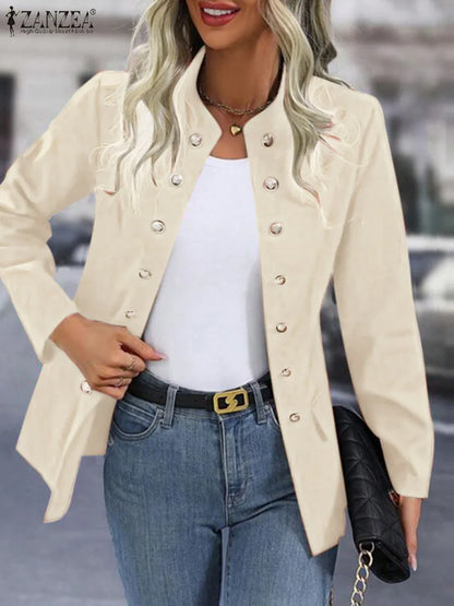 Lena - Beige Zweireihige Blazerjacke