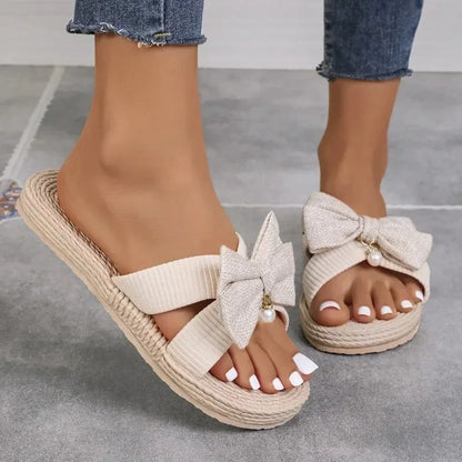 Charlotte - Beige Espadrilles mit Schleife