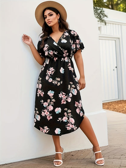 Blumiges Schwarzes Wickelkleid - Bella