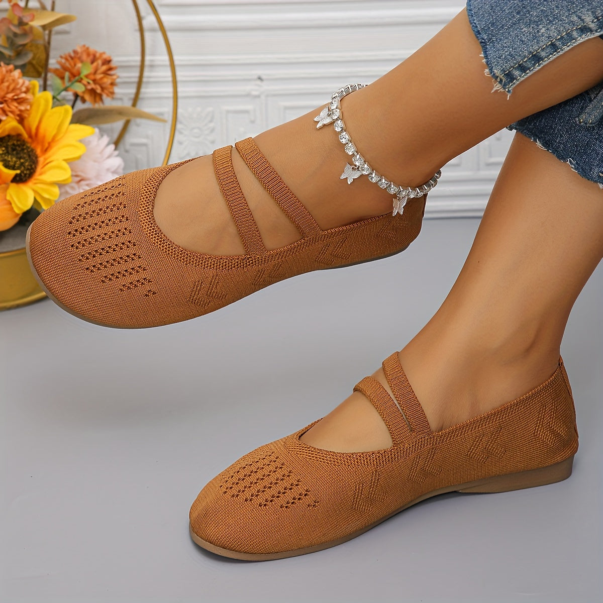 Schwarze Damen Strick Flats