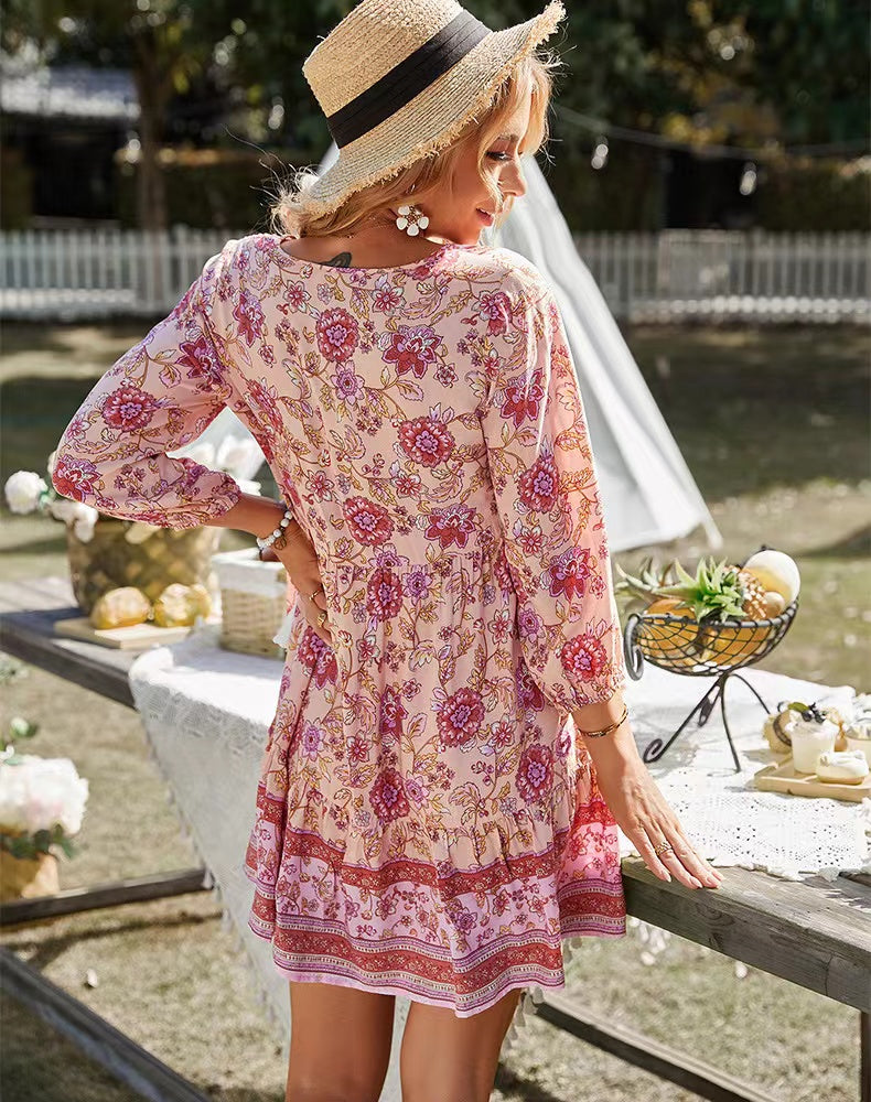 Boho-Kleid in Rosa mit Blumenmuster - Lorelei