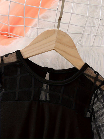 Mädchen Halloween-Kleid mit Mesh-Langarm und verspieltem Print