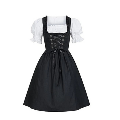 Ensley | dirndl kleid in uni-schwarz mit punkteschürze für frauen