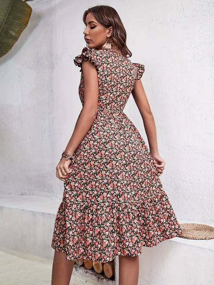 Rougefarbenes blumen midikleid - Vanessa