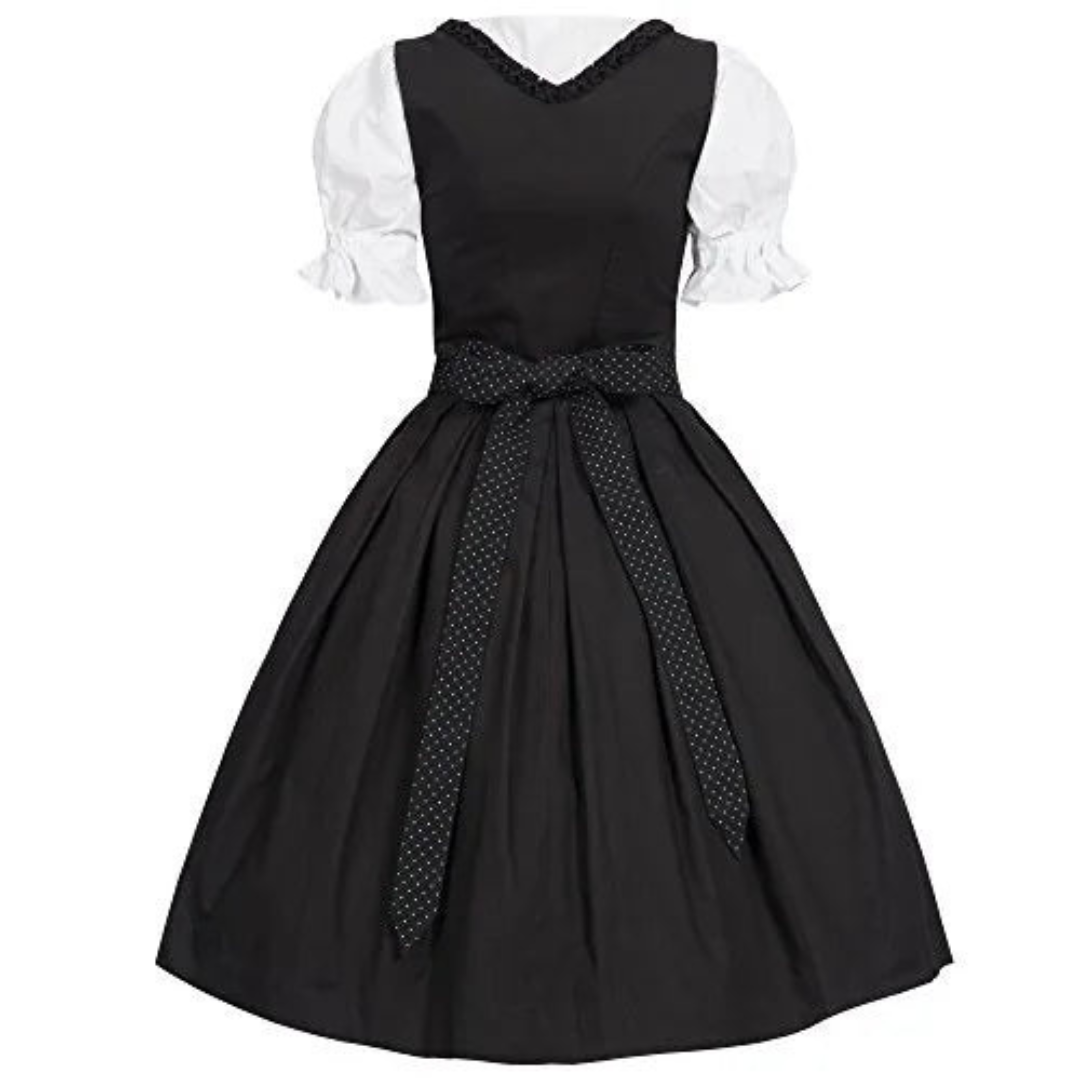 Ensley | dirndl kleid in uni-schwarz mit punkteschürze für frauen