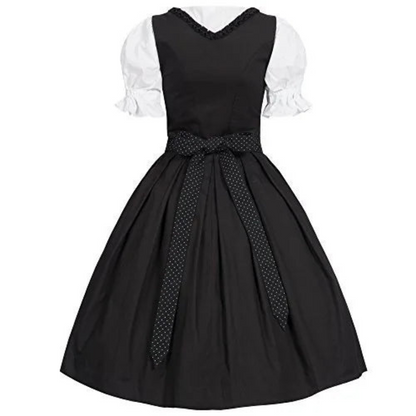 Ensley | dirndl kleid in uni-schwarz mit punkteschürze für frauen
