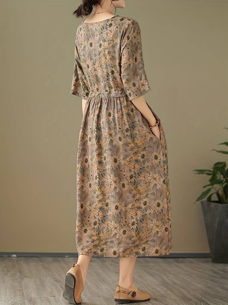 Gemustertes Midikleid mit V-Ausschnitt - Lea