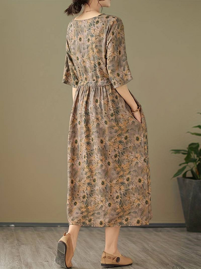 Gemustertes Midikleid mit V-Ausschnitt - Lea