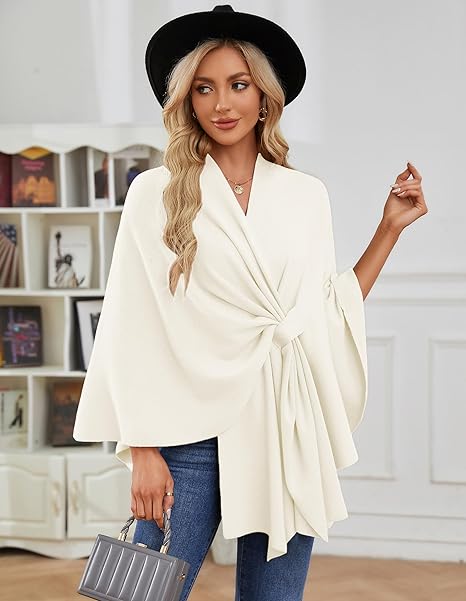 Eleganter Wickelponcho Ivory Weiß - Clara